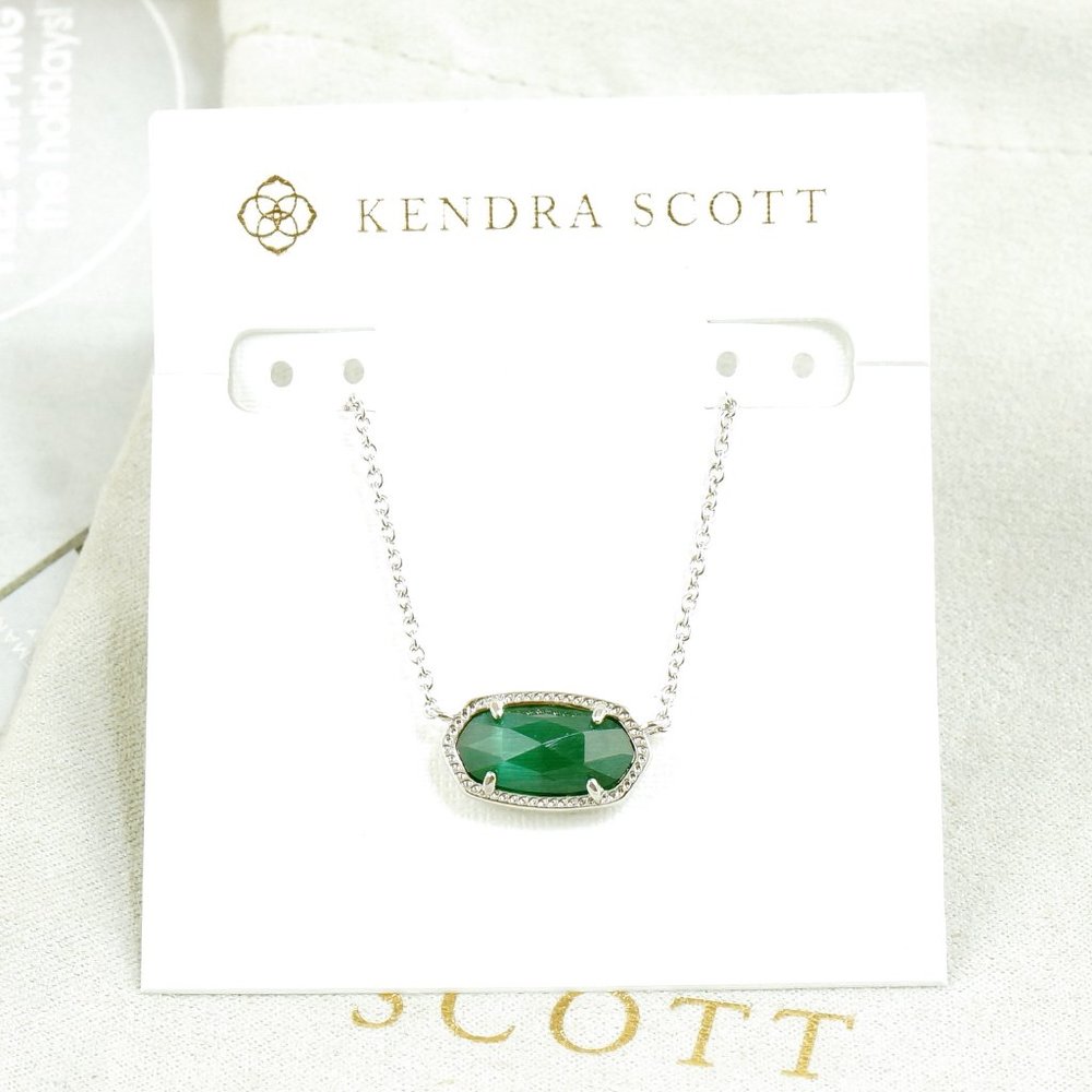 Kendra Scott Elisa Cat's eye Emerald Green necklace Silver Tone